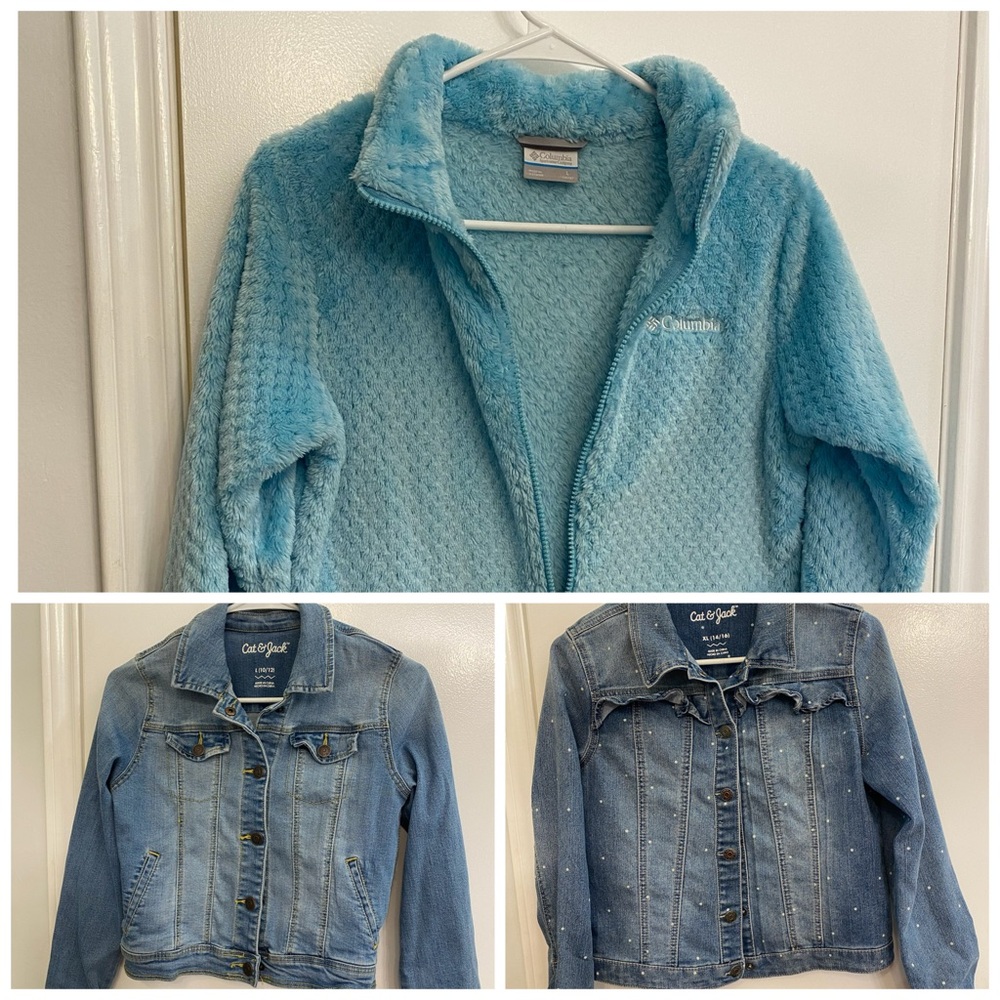 3 Girls Jackets Bundle 👧✨ Size L–XL | Denim, Ruffles & Cozy Fleece